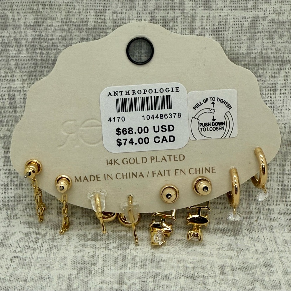 NWT Anthropologie "October" 14K Gold-Plated Earring Set (Opal Birthstone) - Picture 2 of 5